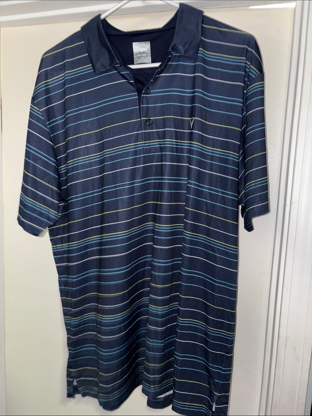 Callaway Men's Navy Polo with Blue and Green Stripes